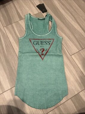 GUESS Teal Ribbed Logo Racerback Tank